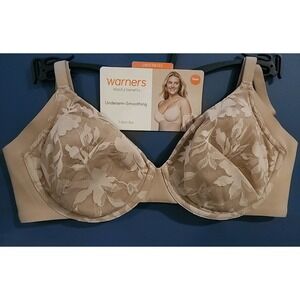Warners Blissful Benefits Underwire Unlined Smoothing T-Shirt Bra 34C Beige Lace